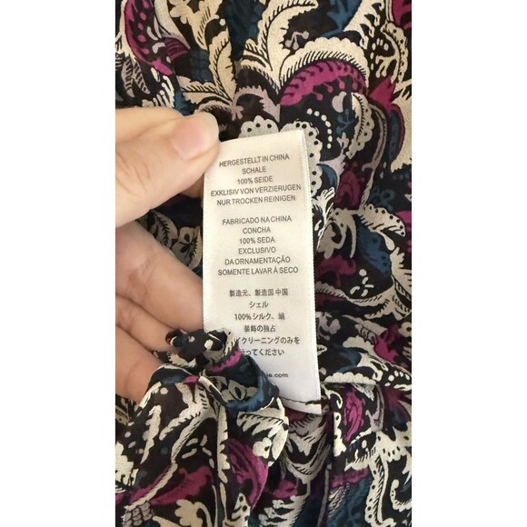 JOIE 100% Silk Paisley Bishop Sleeve Blouse Pleated Tasseled Boho Cottage Size L - Picture 11 of 12